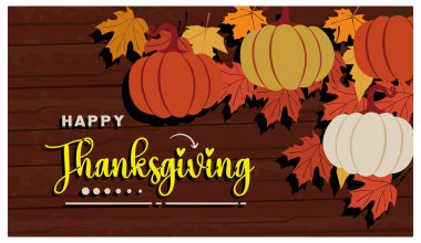 Karanlık bir arka planda balkabakları ve sonbahar yaprakları. Hasat mevsiminden sonra Şükran Günü. Şükran Günü konsepti Düz vektör illüstrasyonu.