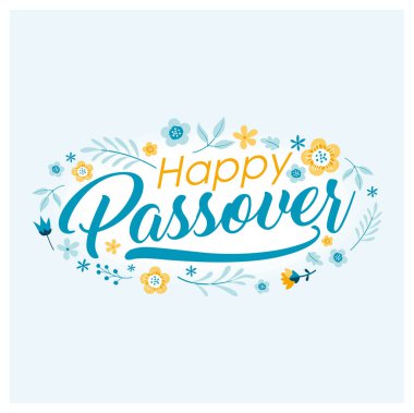 Çiçekli ve yapraklı Paskalya mesajınız kutlu olsun. Yahudi bayramı bayramı. Hamursuz Bayramı konsepti. Düz vektör illüstrasyonu.