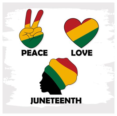 Barış, sevgi, Juneteenth. Siyahların özgürlük ve azat edildiği gün. Haziran konsepti. Düz vektör illüstrasyonu.