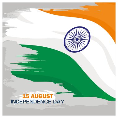 Hindistan 'ın Bağımsızlık Günü' nün anısına. Ashoka Çakralı Kızılderili Bayrağı. Bağımsızlık Günü konsepti. Düz vektör illüstrasyonu.