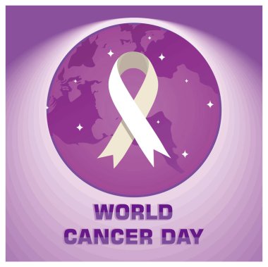 Tüm dünyada kanser farkındalığı kurdelesi. Dünya Kanser Farkındalık Günü. Dünya Kanser Günü konsepti. Düz vektör illüstrasyonu.