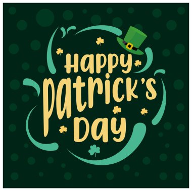 Leprikon şapkalı Aziz Patrick Günü 'n kutlu olsun. Eğlenceli bir Aziz Patrick Günü kutlaması. Aziz Patrick Günü arka plan konsepti. Düz vektör illüstrasyonu.