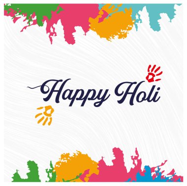 Renkli mutlu Holi tebrik kartı. Geleneksel Hint festivali neşe dolu. Holi hai konsepti. Düz vektör illüstrasyonu.