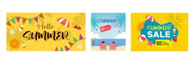 Cheerful summer. Summer shopping ads. Special offer during summer. Summer concept. Set flat vector illustration.