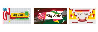 Big sale on Independence Day. Great deals on India's Independence Day. Sales promotion Independence Day. Independence Day sale concept. Set flat vector illustration.