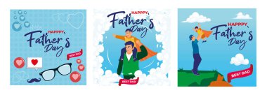 Father's Day greetings featuring family moments. Ideal for cards, advertising or online promotions that embody the spirit of love and gratitude. Father's Day concept. Set flat vector illustrations.