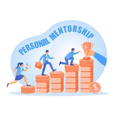 Personal guidance to improve career. The process towards success and business goals. Investing money in self-development concept. Flat vector illustration.