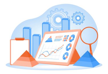 Business analysis, data analysis, and financial reports. Illustrate data analysis with graphs and charts. Business Analysis Instruments concept. Flat vector illustration.