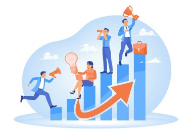 Growth and achievement. Professionals who work collaboratively to achieve business success. Business Development concept. Flat vector illustration.