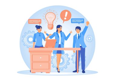 Business planning and strategy. Business team discussing and exchanging opinions during meetings. Business Development concept. Flat vector illustration.