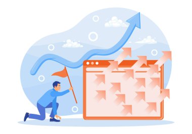 Business goals and achievements. A professional analyzes the growth, progress, and rise of charts. Business Development concept. Flat vector illustration.