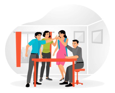 Team of business people celebrate success in the office. giving high five with joy. Teamwork concept. flat vector illustration