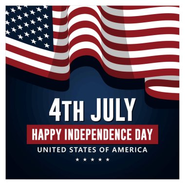 Festive design to celebrate American Independence Day. The American flag and bold text symbolize the spirit of patriotism. Independence Day USA concept. Flat vector illustration.