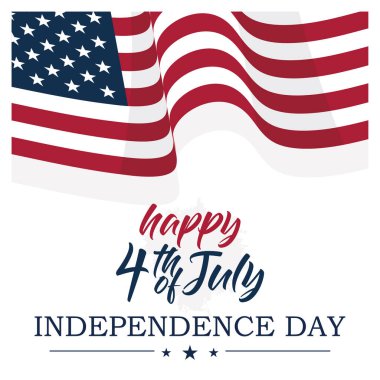 American Independence Day greetings with the national flag waving. American flag with stars and stripes. Independence Day USA concept. Flat vector illustration.