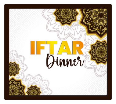 Ramadan Kareem fast-breaking dinner invitation decorated with Islamic motifs. Celebration of the blessed month of Ramadan. Ramadan concept. Flat vector illustration.