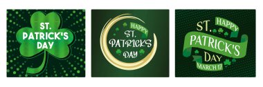 Celebrate St. Patrick's Day Patrick with a bright green shamrock design.Auspicious Irish traditional celebration. St Patrick's Day concept. Set flat vector illustration.