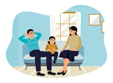 Mutlu aile birlikte vakit geçiriyor. Aile üyeleri birlikte oturur ve evde dinlenir. Düz vektör illüstrasyonu.