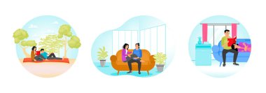 Beraberce yemyeşil bir bahçede biraz dinleneceğiz. Modern bir odada bir kanepede oturmak. Bir adam kanepede oturup kitap okurken bir kadın kucağında yatıyor. Romantik çift birlikte rahatlıyor..