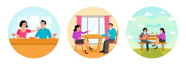 Neşeli bir çift yemek yerken keyifli bir anı paylaşıyor. Şarap kadehleriyle masada oturmak. Bir kadın dinlerken bir erkek gitar çalar. Romantik çift birlikte rahatlıyor..