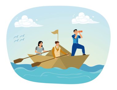 Liderlik takım çalışması. Personel ve yöneticiler, hedeflere ulaşmak için şirketin kontrolünde birlikte çalışırlar..