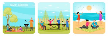 Aile doğada barbekü ızgarası ve piknikle toplanıyor. Arka bahçede neşeli bir barbeküyü kutluyoruz. Bir grup arkadaş sahilde kaliteli zaman geçiriyorlar. Piknik yapmak.