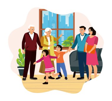 Geniş aileler hafta sonları evde vakit geçirmek için bir araya gelirler. Genç ebeveynler, büyük ebeveynler ve torunlar evde bir araya geliyorlar..