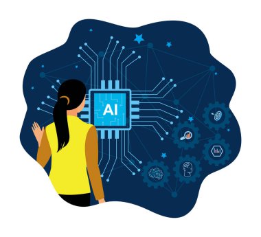 Yapay Zeka evlat edinme kavramı. Girişimciler işlerini geliştirmek için yapay zeka teknolojisini kullanıyorlar..