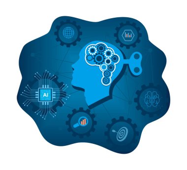 Yapay Zeka evlat edinme kavramı. İnsan düşünce ve makine işbirliğini temsil eden yapay zeka tasarımı.