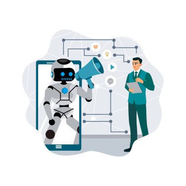 Otomatik algoritmalar soyut kavram. Girişimci sosyal medyada yapay zeka teknolojisi kullanır.