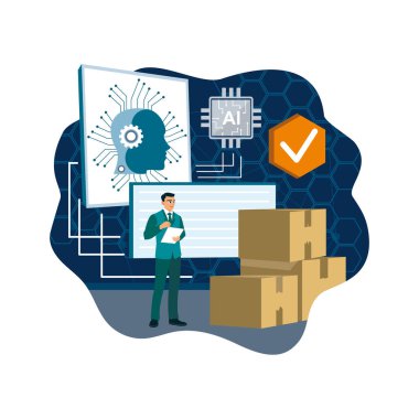 Üretimde yapay zeka teknolojisi soyut kavram. Profesyoneller yapay zeka teknolojisini yapay zeka yönetimi için kullanırlar..