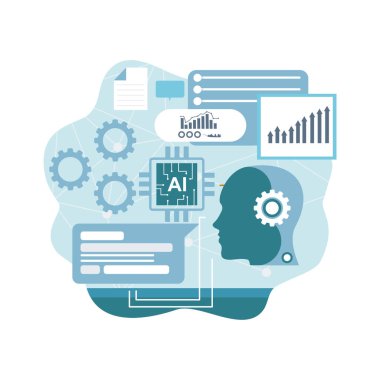 Yapay zeka destekli veri analizi konsepti. Yapay Zeka teknolojisi yapay zeka tarafından etkileşimli veri görselleştirmesini betimliyor..