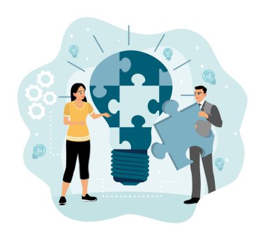 Beyin aktivitesi soyut bir kavram. İki girişimci birlikte çalışır, bir bulmaca oluşturur ve bir sorunu çözerler..