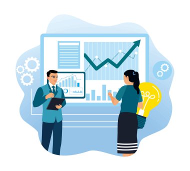 İş zekası soyut kavramı. İş ekipleri strateji geliştirmek ve veriye dayalı kararlar almak için verileri analiz ederler.