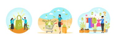 Büyük yeşil geri dönüşümlü bir çantayla sürdürülebilir yaşam. Sürdürülebilir ve çevre dostu ürünler satan bir tüketici. Sürdürülebilir moda seçen bir kadın. Çevre dostu ürünler kavramı.