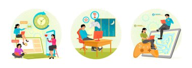 Ekranlara ve sosyal medyaya bağımlı insanlar. Adam bilgisayar başında joystick 'le oyun oynamaya bağımlı. Arena Savaş Platformu 'nda çok oyunculu online oyun. Dijital aşırı yükleme kavramı.