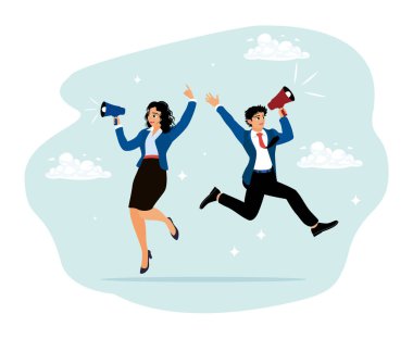 Önemli bir uyarı ya da mesaj. Büro personeli megafonla iş açılışlarını duyurdu..