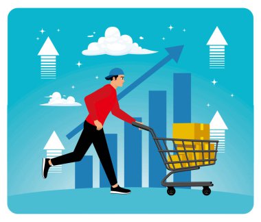 Enflasyon ve ekonomik kriz. İhtiyaçlar için fiyatları yükselen bir adam alışveriş yapar..