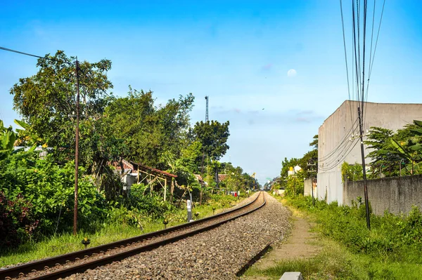 Eine Einspurige Normalbahnstrecke Die Sich Indonesien Biegt Juni 2023 — Stockfoto