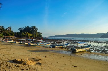 Endonezya, Karanggongso sahilinde arka arkaya park etmiş balıkçı tekneleri, 2 Ekim 2023.