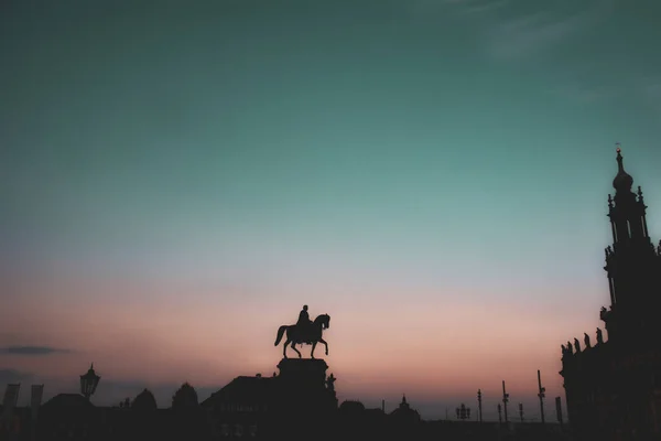 Silhouettes of Dresden Old Town - The Equestrian Statue of Johann King of Saxony and the Cathedral