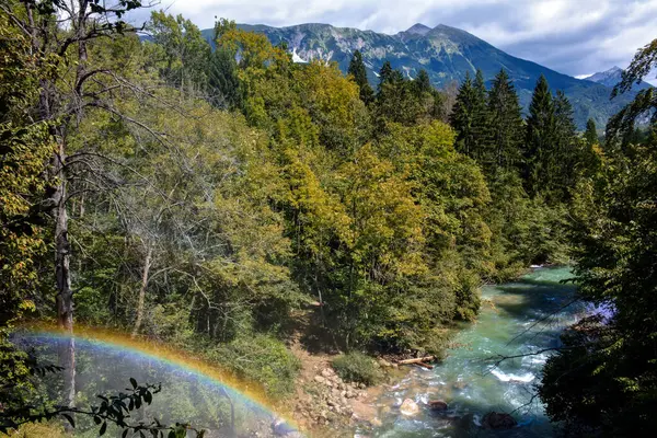 Rainbow and River by the Forest in Vintgar Gorge, Slovenia