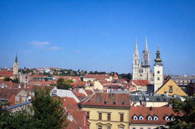 Zagreb Katedrali ve Skyline Yukarı Kasaba - Hırvatistan 'dan görülüyor