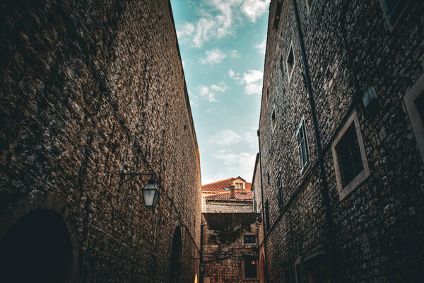 A Narrow Path between the Stone Walls of Medieval Dubrovnik - Croatia