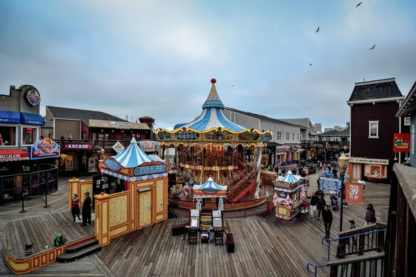 stock image The Pier 39 Carousel and Shops on a Cloudy Day - San Francisco, California