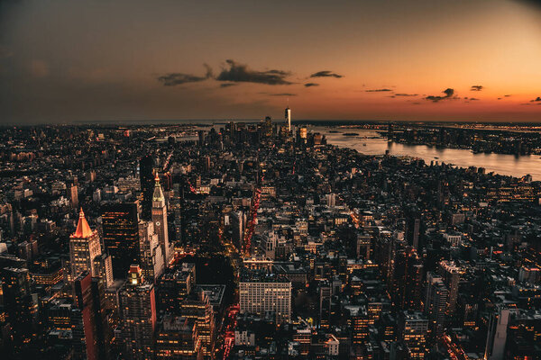 Dramatic Sunset Skies over Manhattan Skyline - New York City, USA
