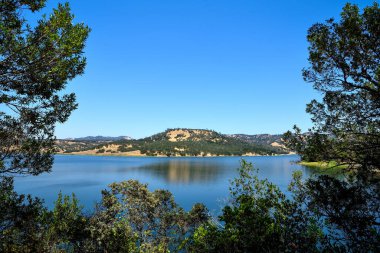 Napa County, California 'daki Hennessey Gölü kıyılarından güzel bir manzara.
