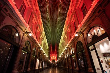 Galeries Royales Saint-Hubert Lit with the National Colors in Brussels, Belgium clipart