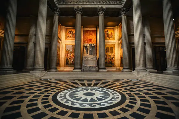 stock image Patterned Floor and Corinthian Columns in the Majestic Interior of the Panthon - Paris, France