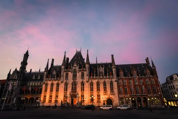 stock image Twilight Glow at the Provincial Court (Provinciaal Hof) in Market Square - Bruges, Belgium