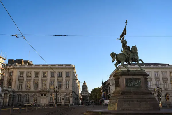 stock image Place Royale with Godfrey of Bouillon Statue and the Palace of Justice in the Background - Brussels, Belgium